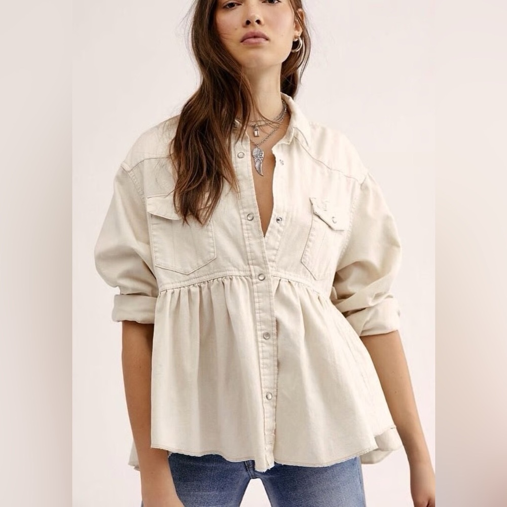 Free People Dylan Babydoll Button Down Top Cream Size XS
